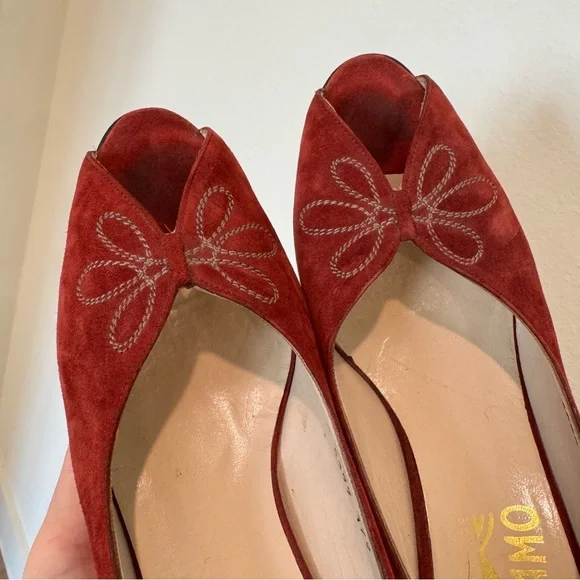 Salvatore Ferragamo Red Suede Women's Heels - Picture 3 of 10